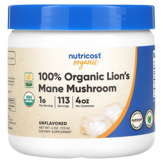 Nutricost, 100% Organic Lion's Mane Mushroom, Unflavored, 4 oz (113 g) - Image 1
