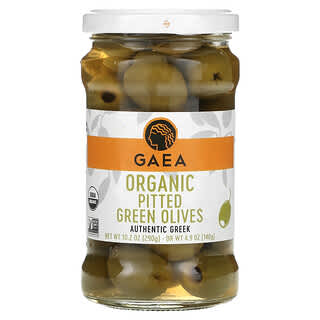 Gaea Organic Pitted Green Olives 10.2 oz - Non-GMO & USDA Certified