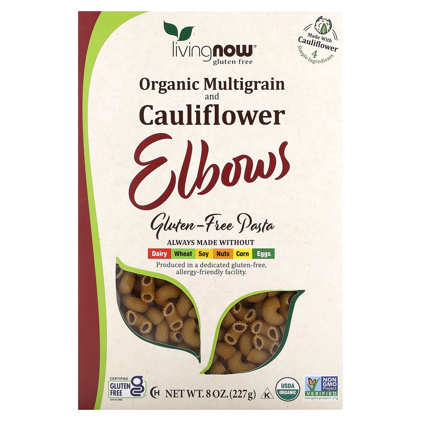 NOW Foods, Organic Multigrain and Cauliflower Elbows, Gluten Free, 8 oz (227 g) - Image 1