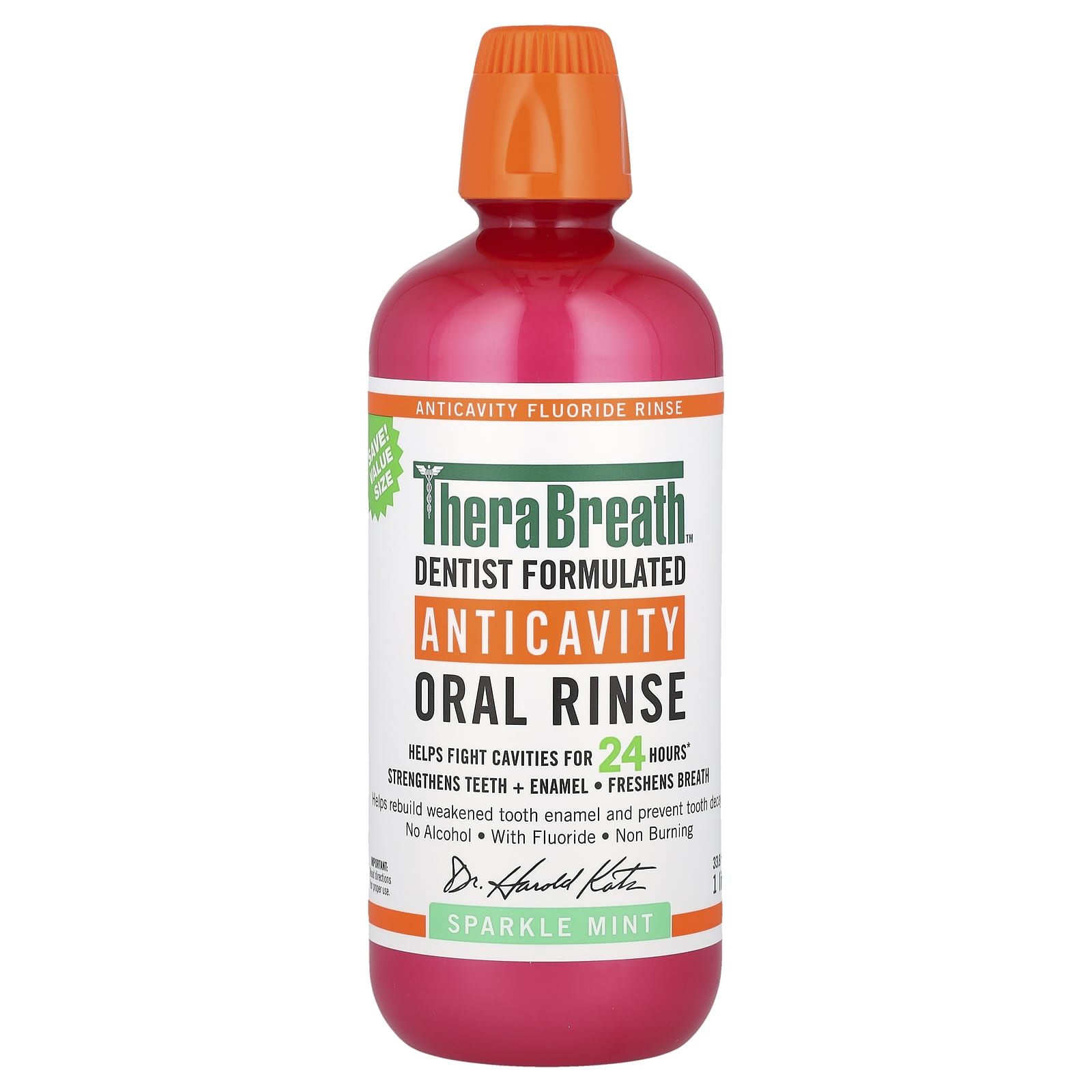 TheraBreath, Anticavity Oral Rinse, Sparkle Mint, 33.8 fl oz (1 l) - Image 1