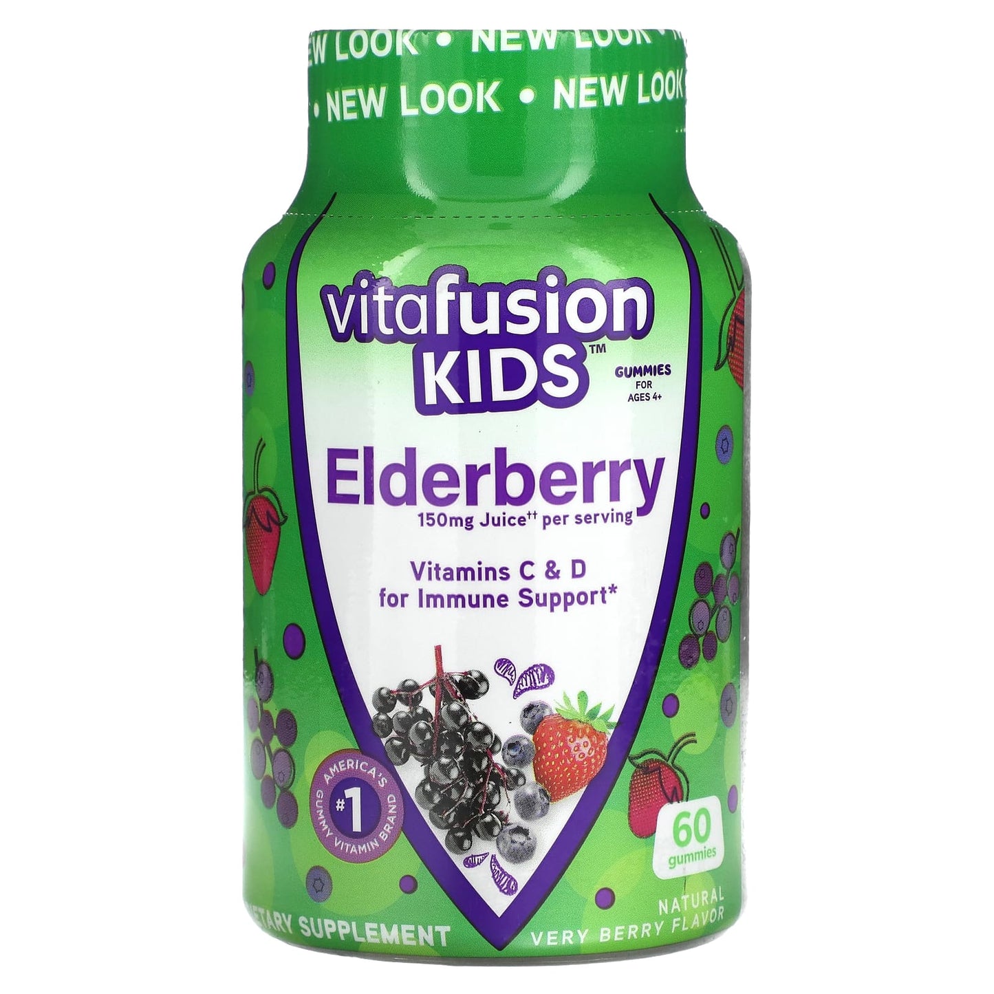 VitaFusion, Kids, Elderberry Gummies, For Ages 4+, Natural Very Berry, 60 Gummies - Image 1
