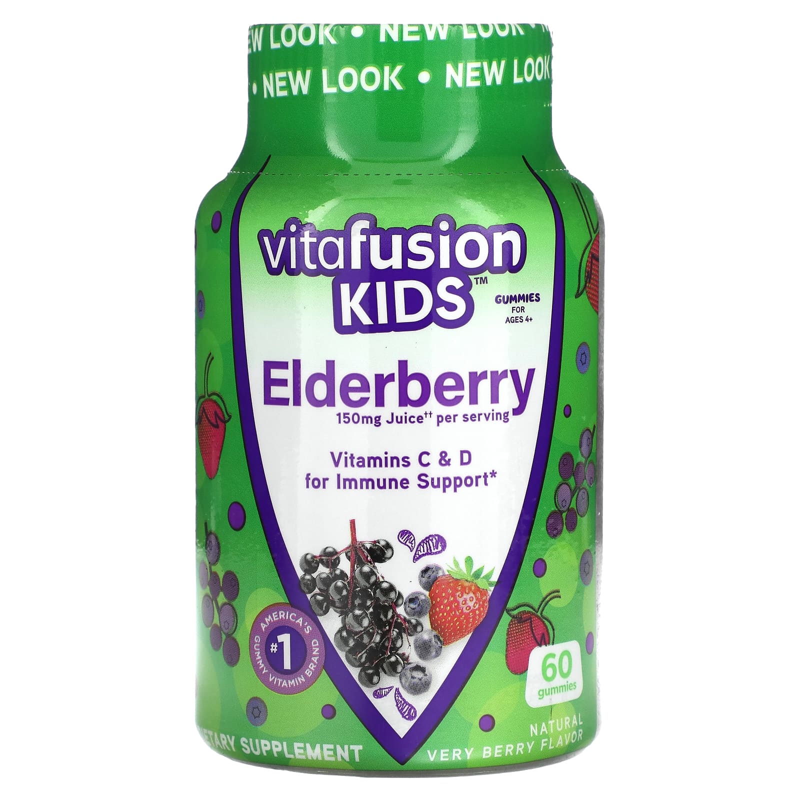 VitaFusion, Kids, Elderberry Gummies, For Ages 4+, Natural Very Berry, 60 Gummies - Image 1