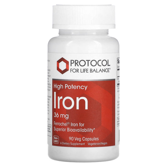 Protocol for Life Balance, Iron, High Potency, 36 mg, 90 Veg Capsules - Image 1