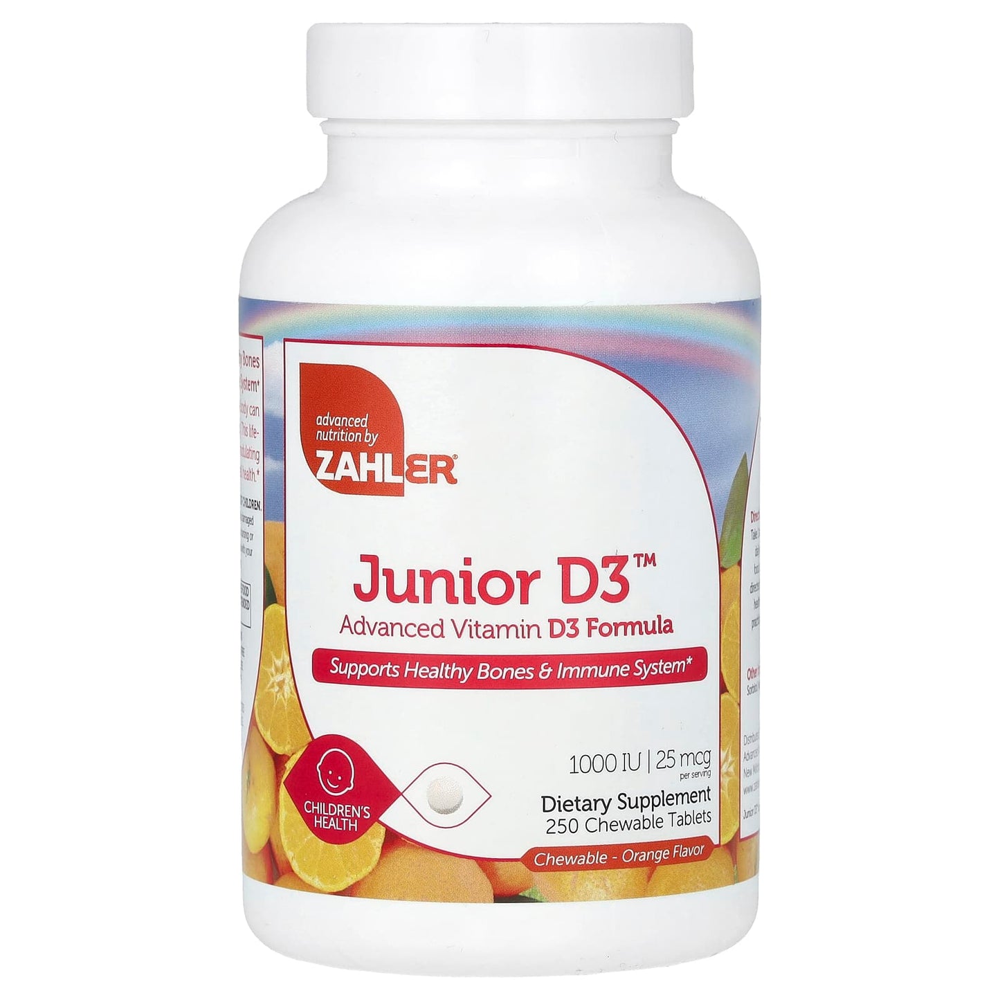 Zahler, Junior D3, Advanced Vitamin D3 Formula, Orange, 25 mcg (1,000 IU), 250 Chewable Tablets - Image 1