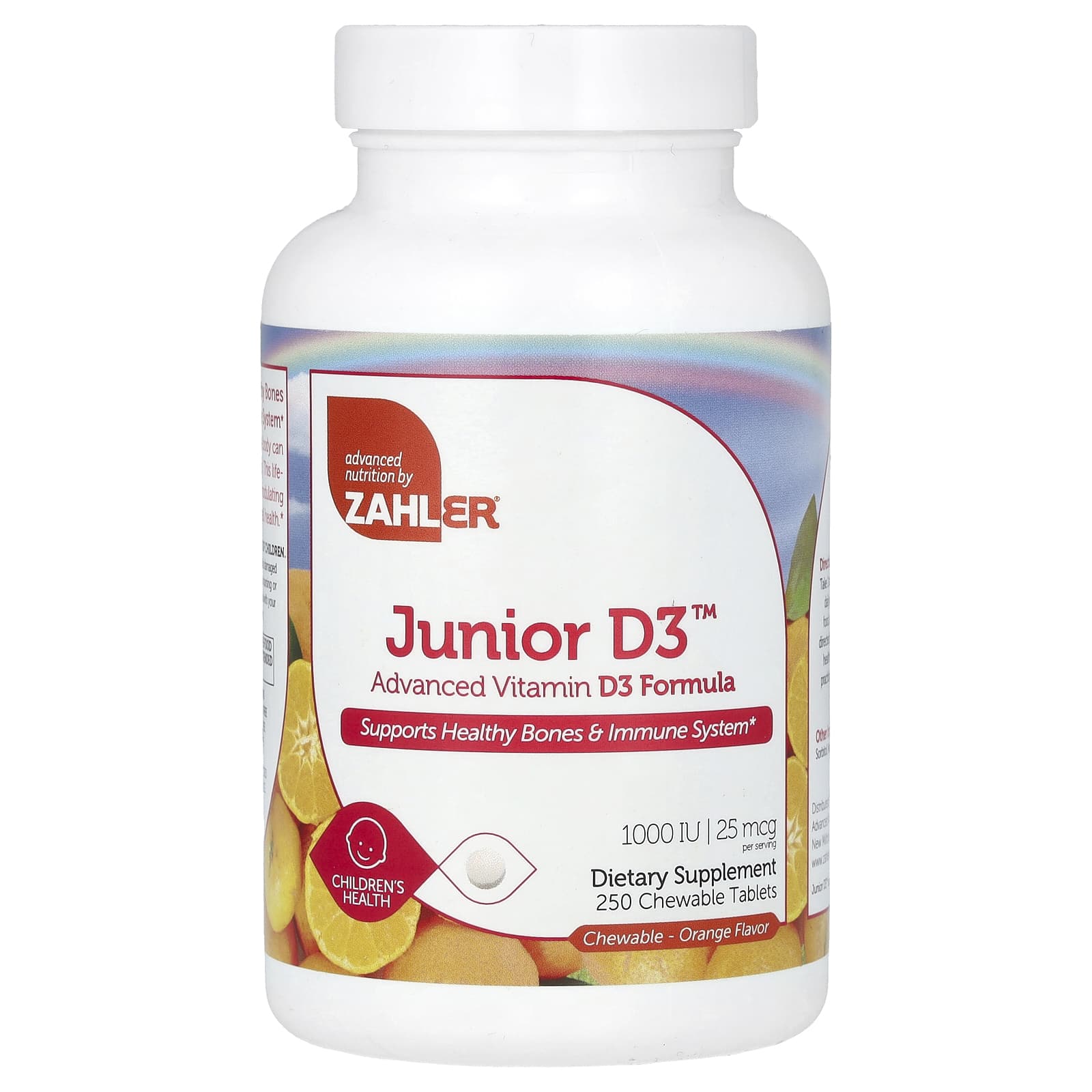 Zahler, Junior D3, Advanced Vitamin D3 Formula, Orange, 25 mcg (1,000 IU), 250 Chewable Tablets - Image 1