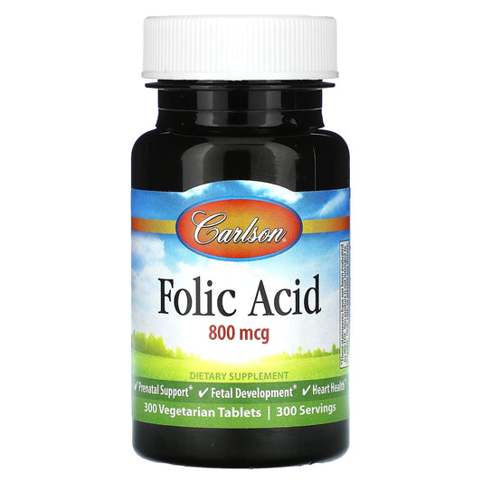 Carlson Folic Acid 800 mcg, 300 Vegetarian Tablets for Prenatal Support - Image 1