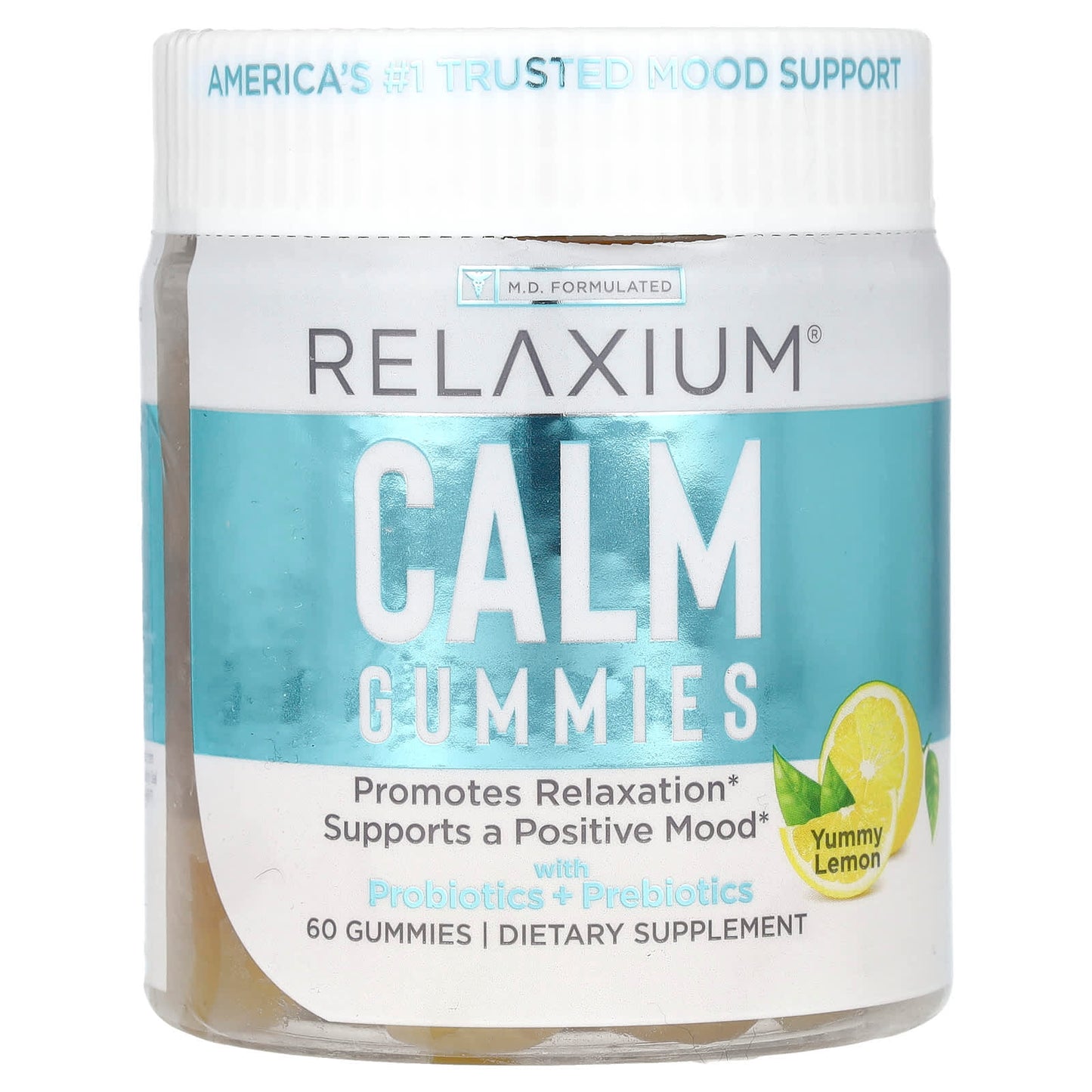 Relaxium, Calm Gummies with Probiotics + Prebiotics, Yummy Lemon, 60 Gummies - Image 1