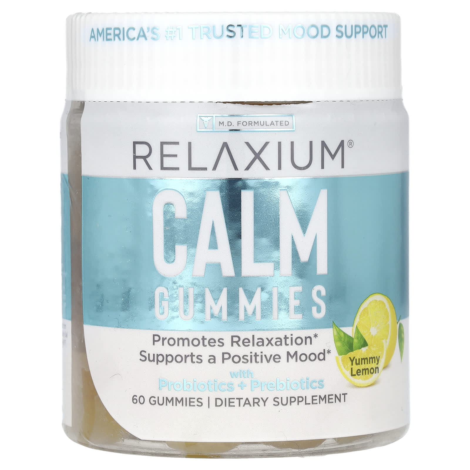 Relaxium, Calm Gummies with Probiotics + Prebiotics, Yummy Lemon, 60 Gummies - Image 1