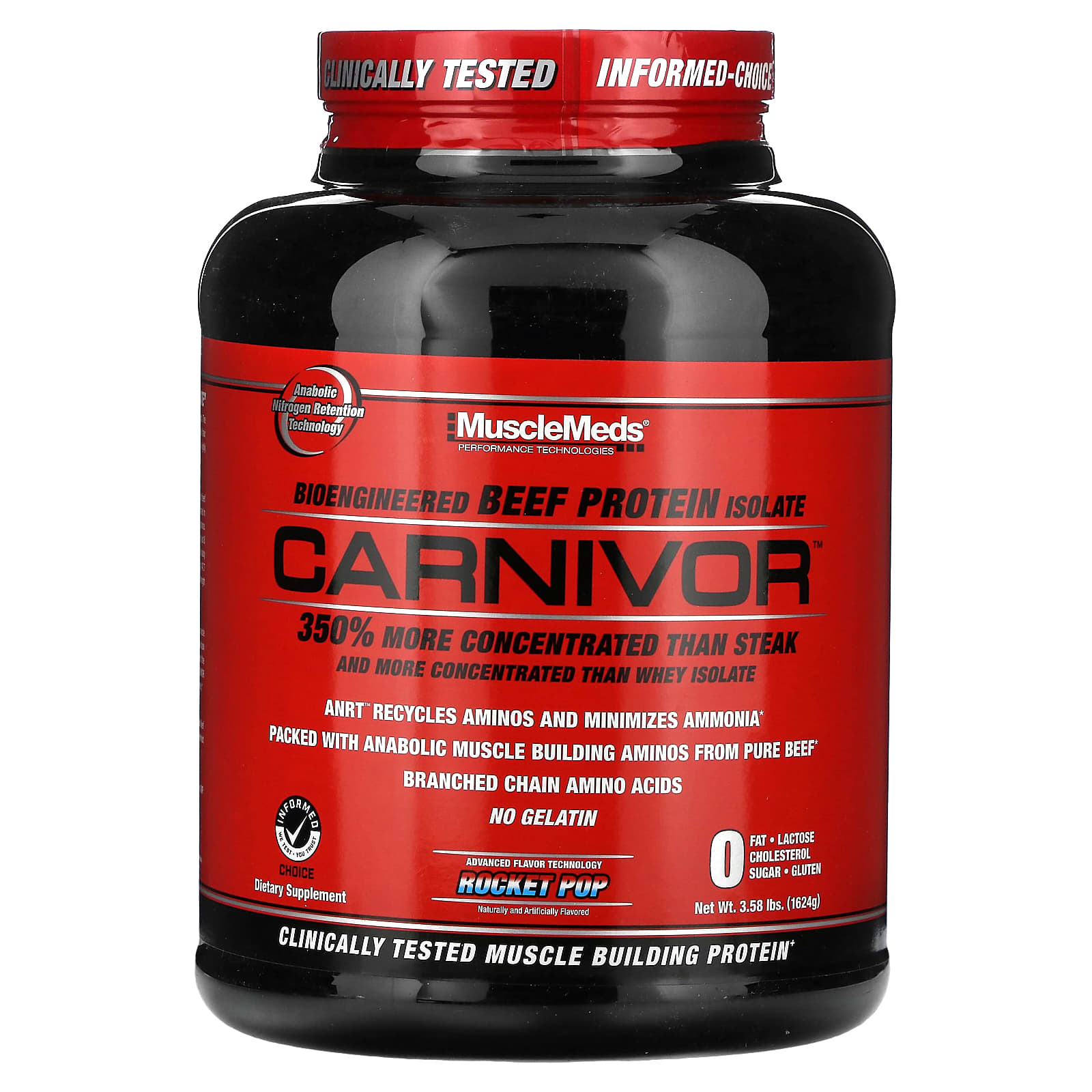 MuscleMeds, Carnivor, Bioengineered Beef Protein Isolate, Rocket Pop, 3.58 lbs (1,624 g) - Image 1