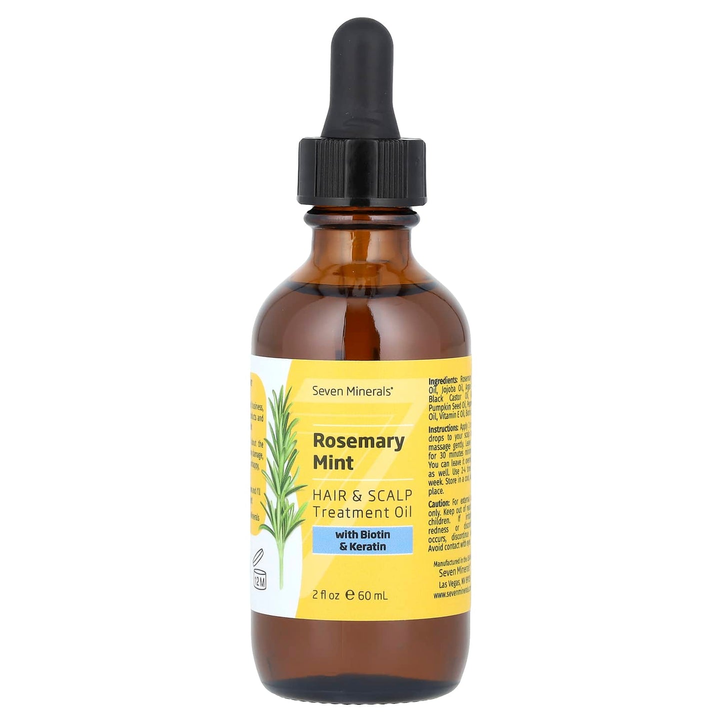 Seven Minerals, Rosemary Mint, Hair & Scalp Treatment Oil, With Biotin & Keratin , 2 fl oz (60 ml) - Image 1
