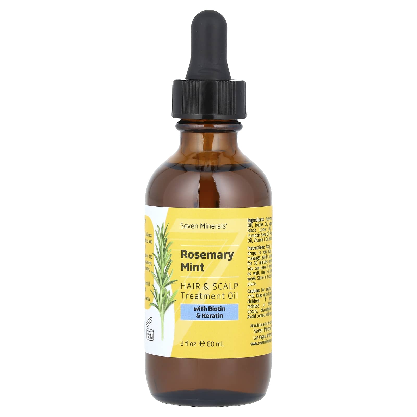 Seven Minerals, Rosemary Mint, Hair & Scalp Treatment Oil, With Biotin & Keratin , 2 fl oz (60 ml) - Image 1