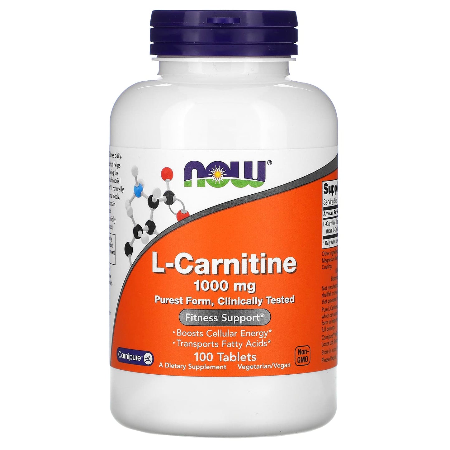 NOW Foods, L-Carnitine, 1000 mg, 100 Tablets - Image 1