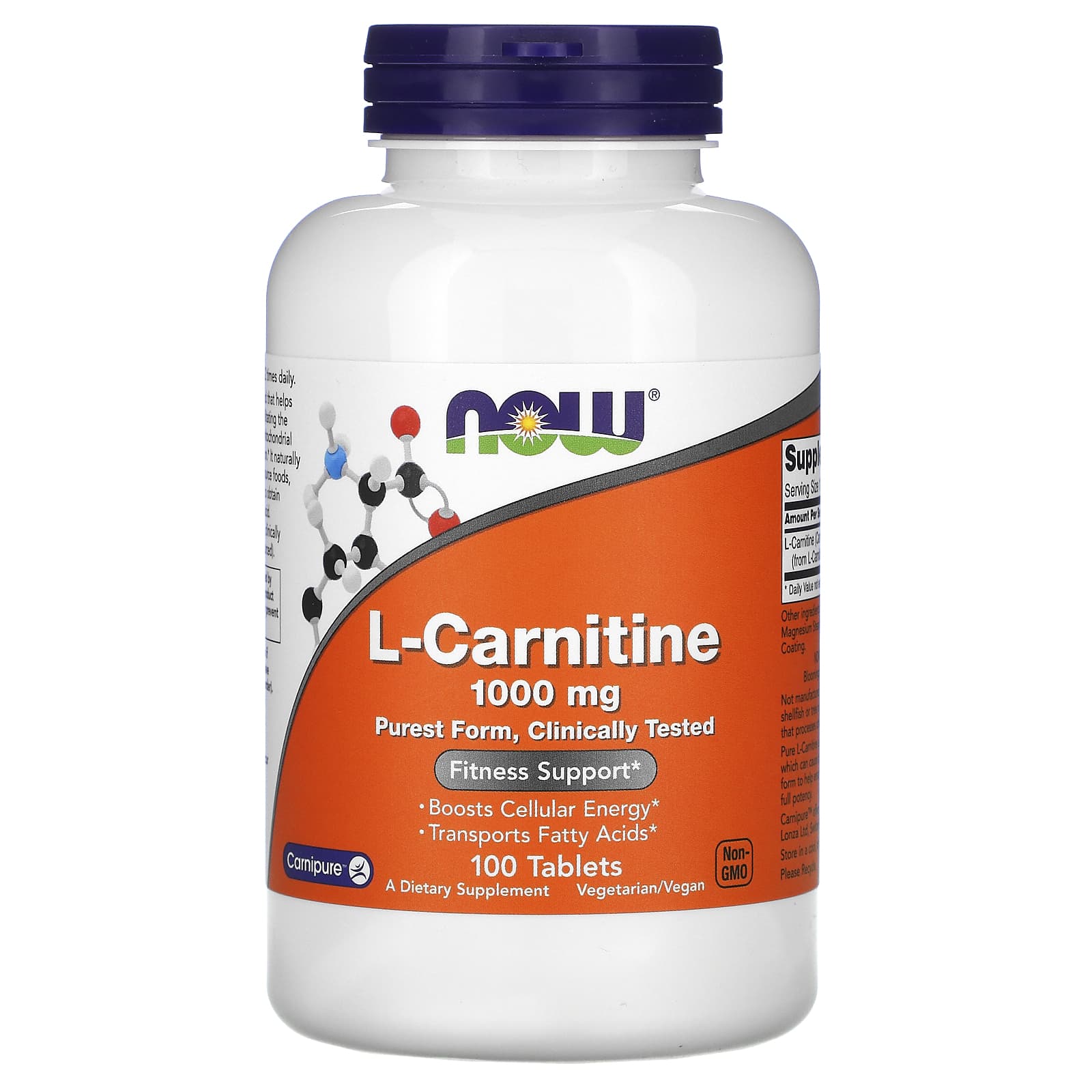 NOW Foods, L-Carnitine, 1000 mg, 100 Tablets - Image 1