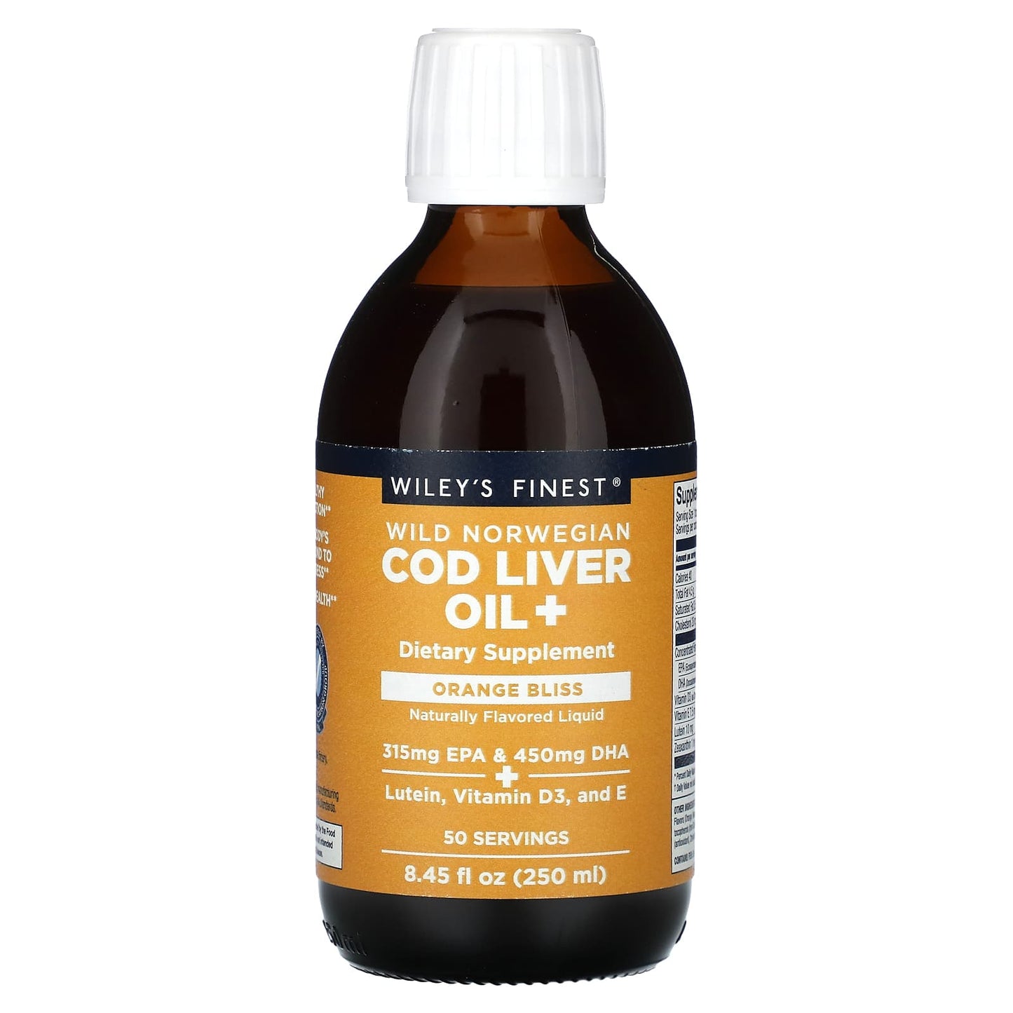 Wiley's Finest, Wild Norwegian Cod Liver Oil +, Orange Bliss, 8.45 fl oz (250 ml) - Image 1