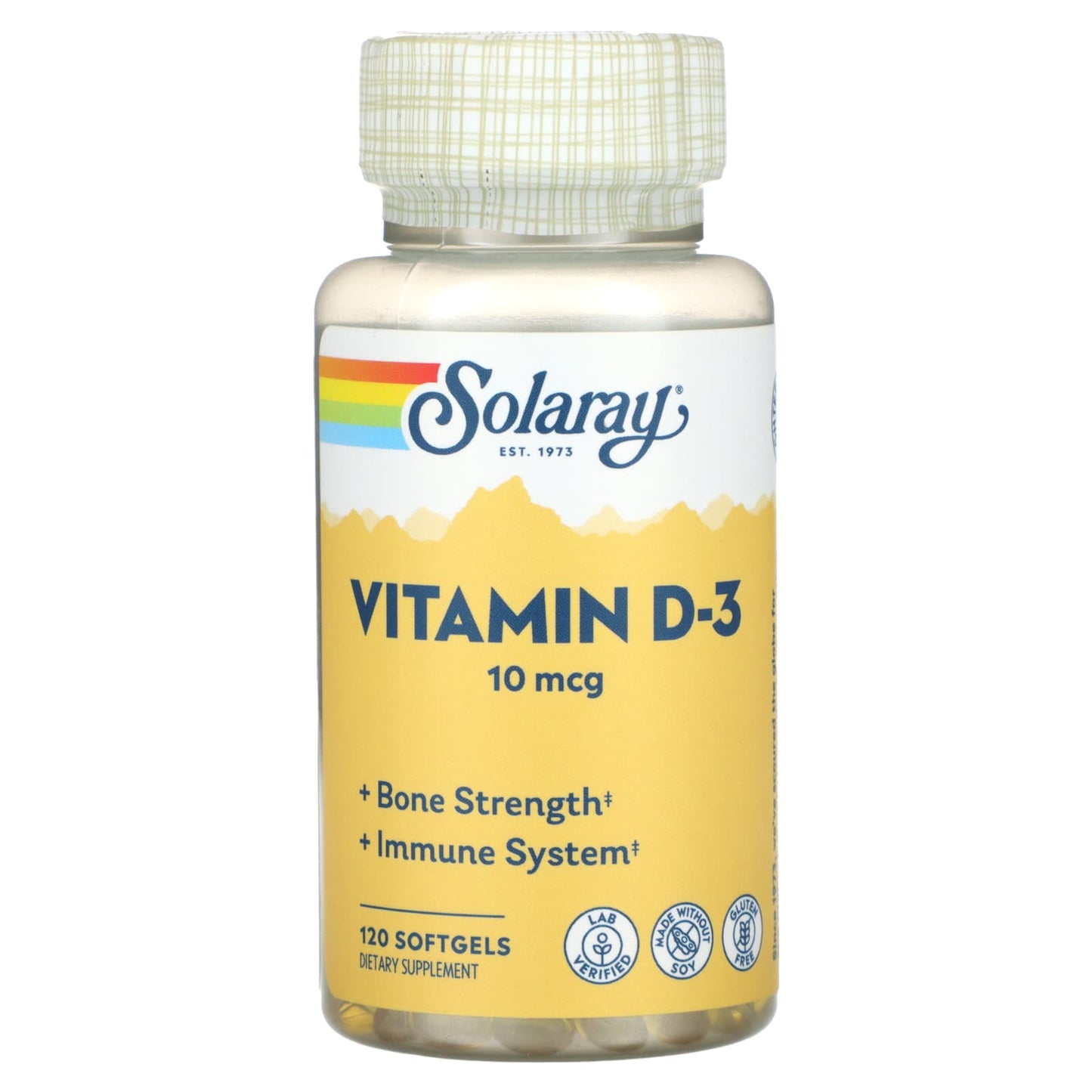 Solaray, Vitamin D-3, 10 mcg, 120 Softgels - Image 1