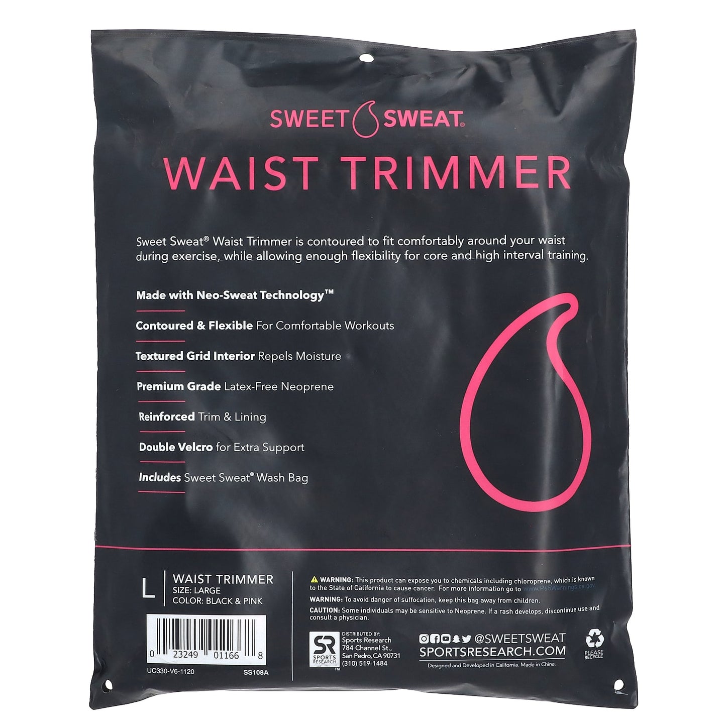 Sports Research, Sweet Sweat®, Waist Trimmer, Large, Black & Pink, 1 Belt - Image 2