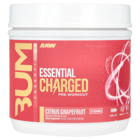 Raw Nutrition, Bum Essentials, Essential Charged Pre-Workout, Citrus Grapefruit, 14.33 oz (406.25 g) - Image 1