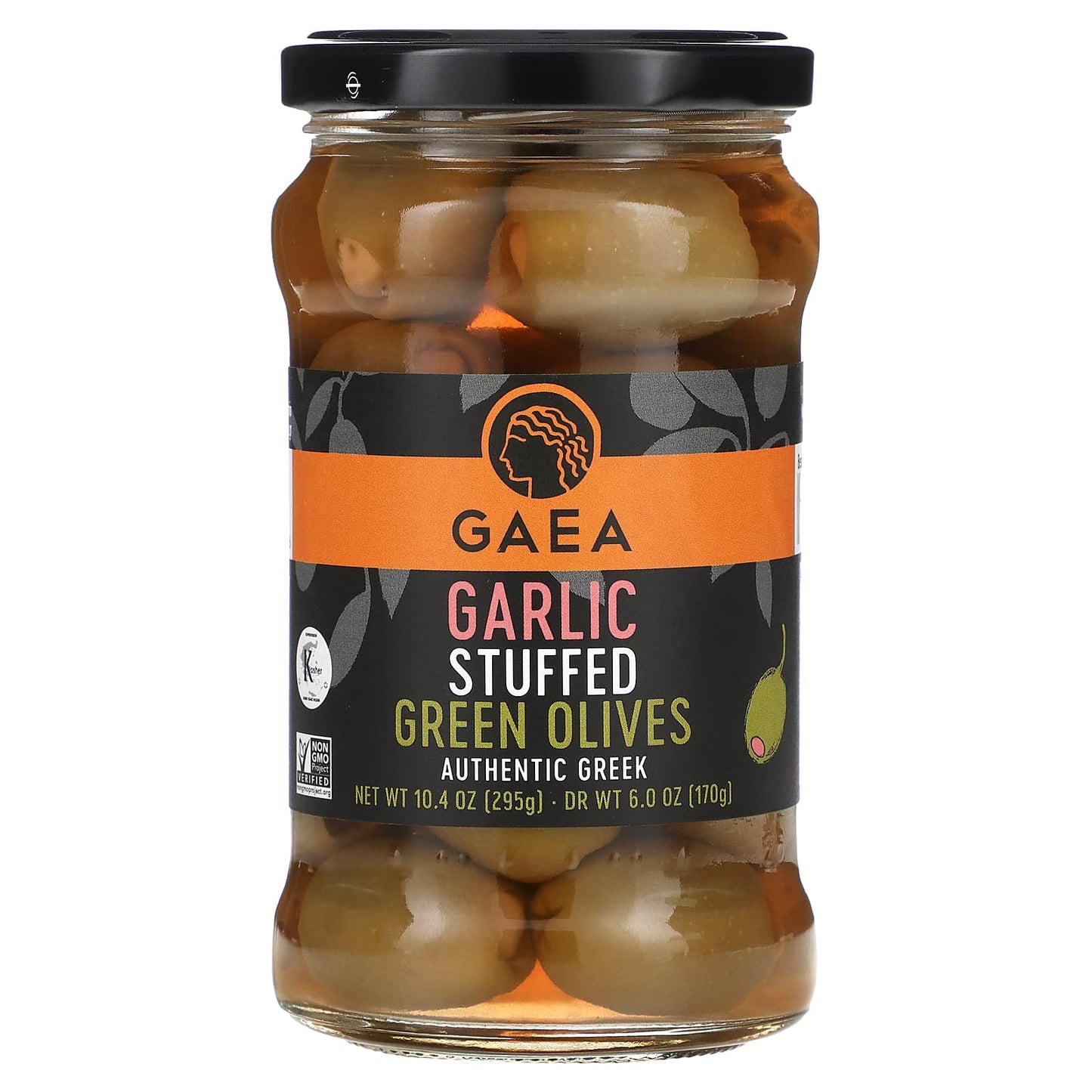 Gaea Garlic Stuffed Green Olives, Crispy & Delicious Greek Snack - Image 1