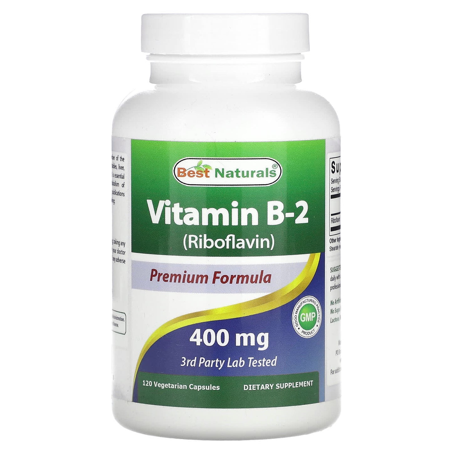 Vitamin B-2 (Riboflavin) Supplement by Best Naturals - 120 Capsules - Image 1