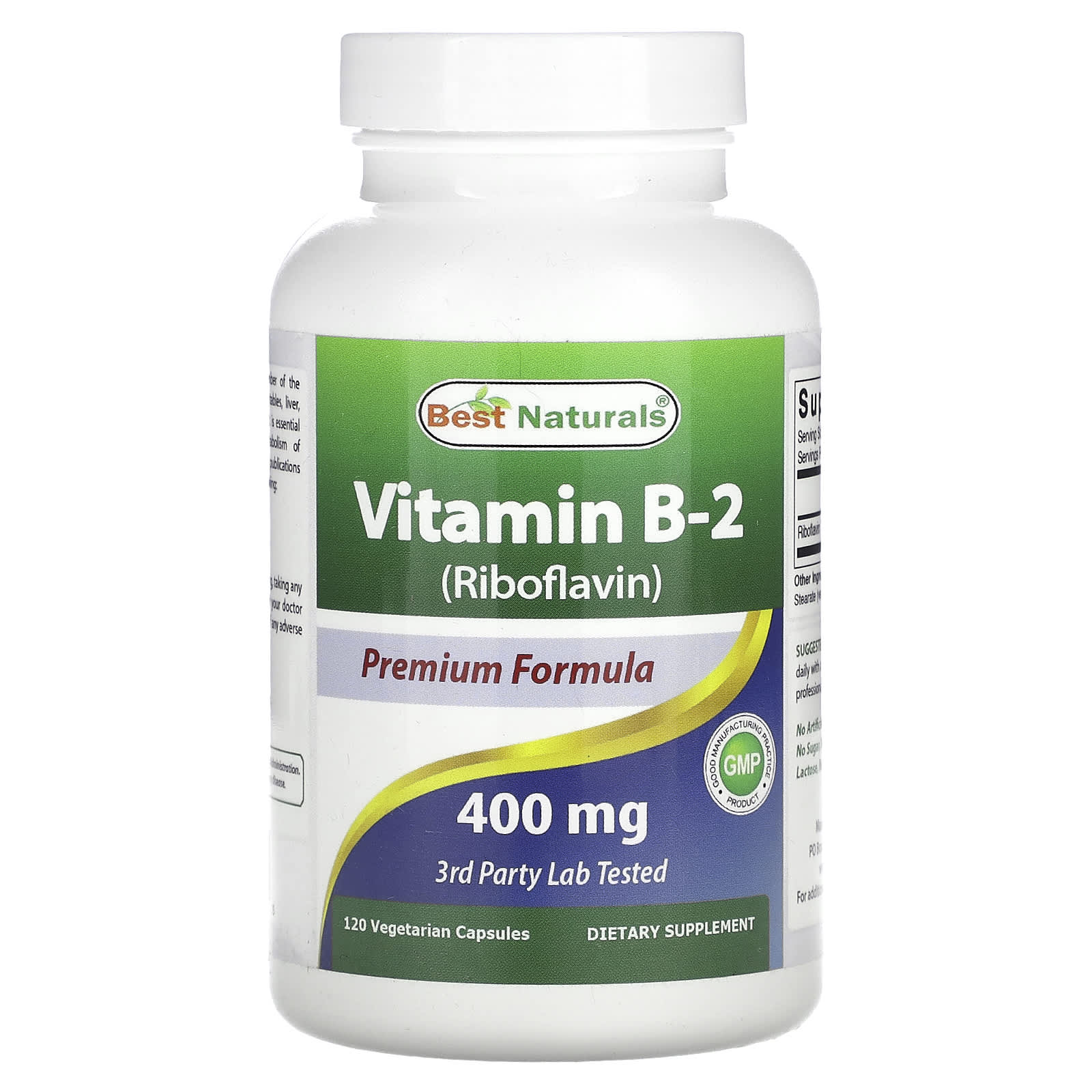 Vitamin B-2 (Riboflavin) Supplement by Best Naturals - 120 Capsules - Image 1