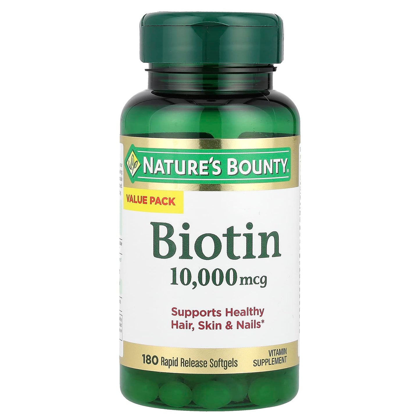 Nature's Bounty, Biotin, 10,000 mcg, 180 Rapid Release Softgels - Image 1