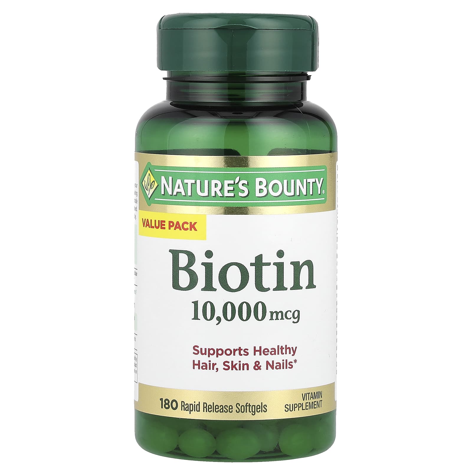 Nature's Bounty, Biotin, 10,000 mcg, 180 Rapid Release Softgels - Image 1