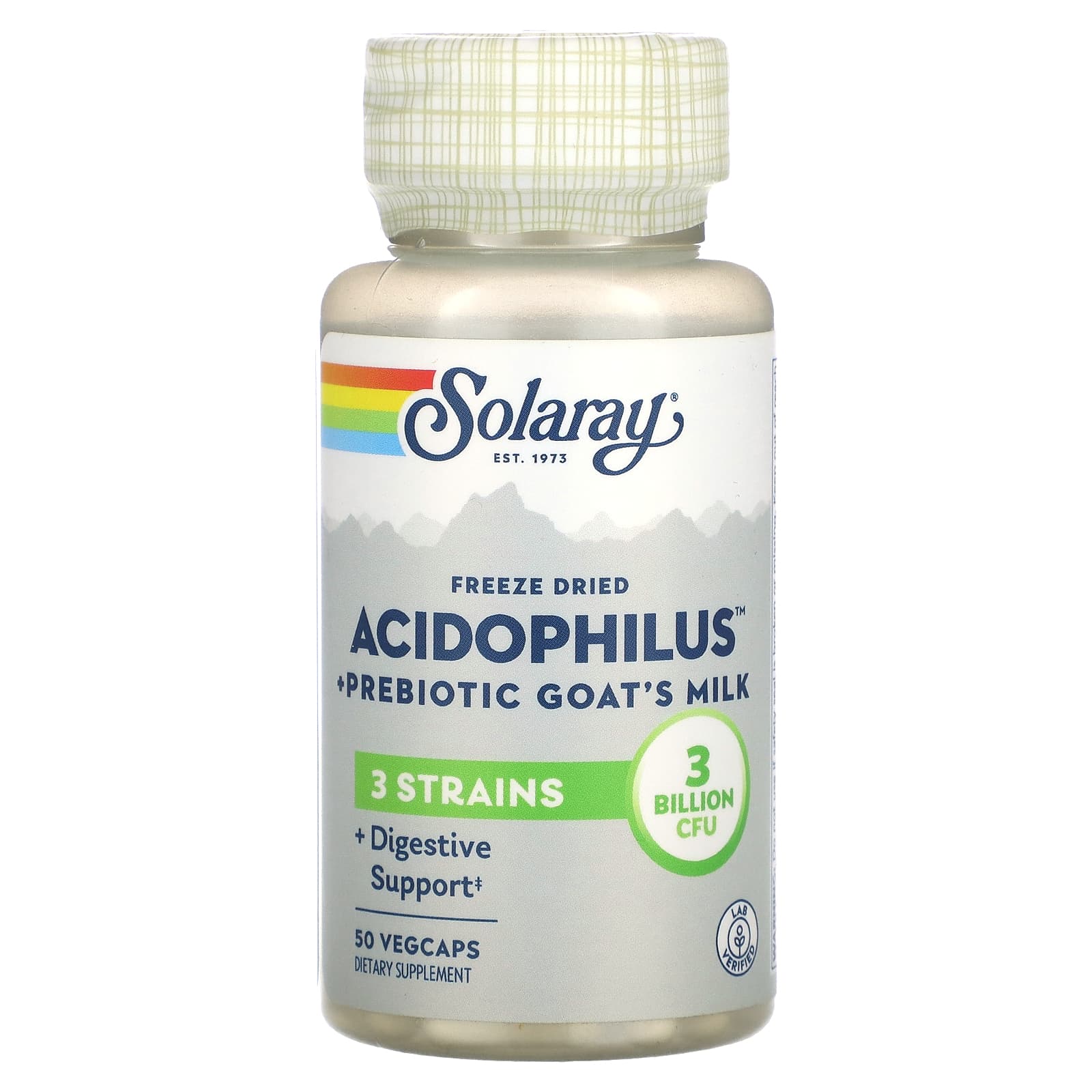 Solaray, Freeze Dried Acidophilus + Prebiotic Goat's Milk, 3 Billion, 50 VegCaps - Image 1
