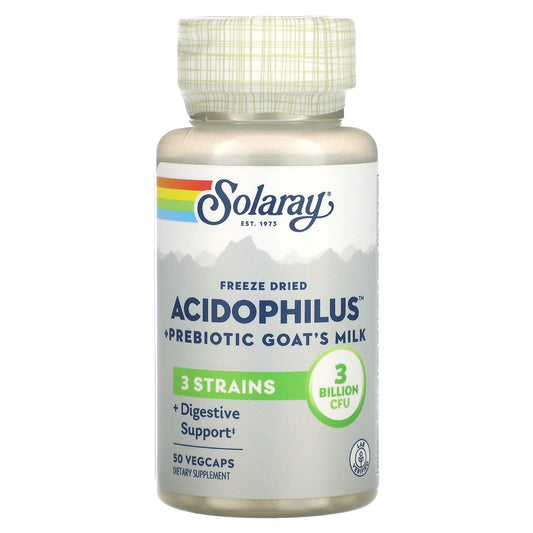 Solaray, Freeze Dried Acidophilus + Prebiotic Goat's Milk, 3 Billion, 50 VegCaps - Image 1