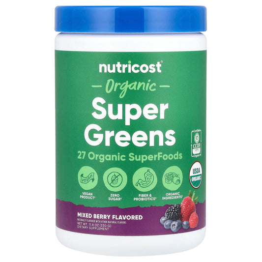 Nutricost, Organic Super Greens, Mixed Berry, 11.8 oz (330 g) - Image 1