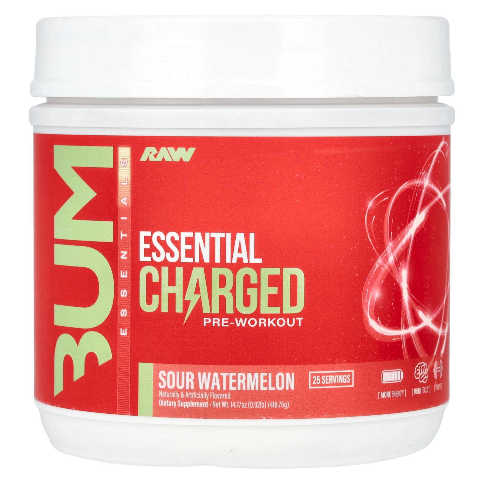 Raw Nutrition, Bum Essentials, Essential Charged Pre-Workout, Sour Watermelon, 0.92 lb (418.75 g) - Image 1
