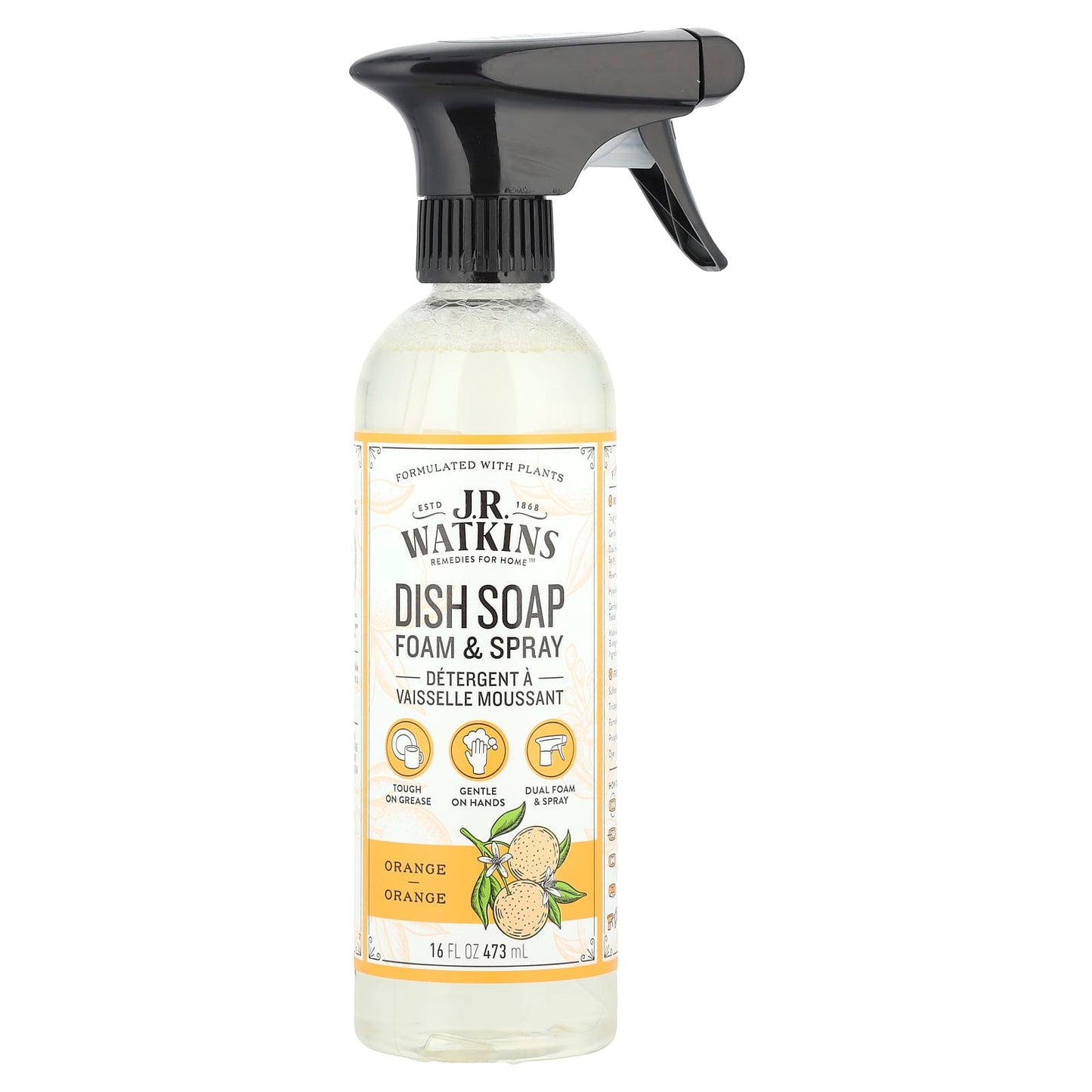 J R Watkins Orange Dish Soap Foam & Spray, 16 fl oz - Image 1