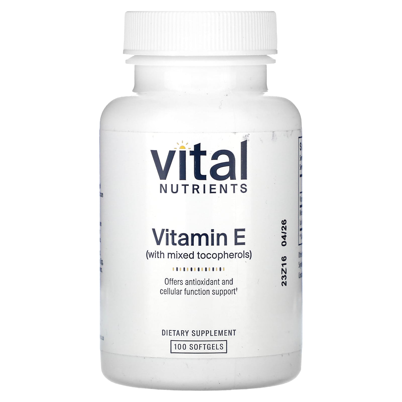 Vital Nutrients, Vitamin E With Mixed Tocopherols, 100 Softgels - Image 1