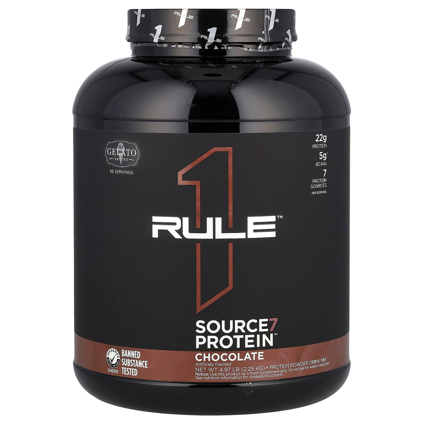 Rule One Proteins, Source7 Protein Powder Drink Mix, Chocolate, 4.97 lb (2.25 kg) - Image 1