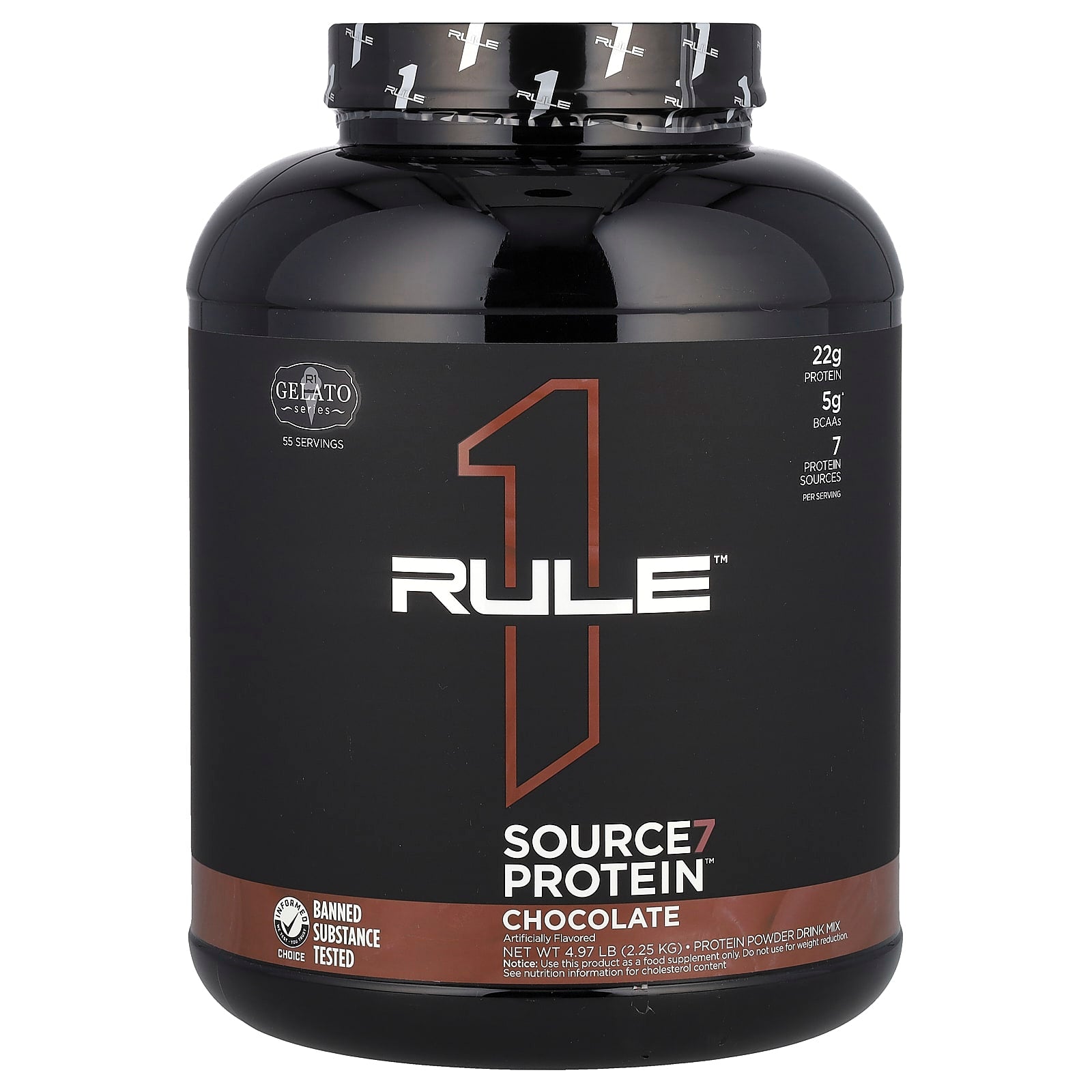 Rule One Proteins, Source7 Protein Powder Drink Mix, Chocolate, 4.97 lb (2.25 kg) - Image 1