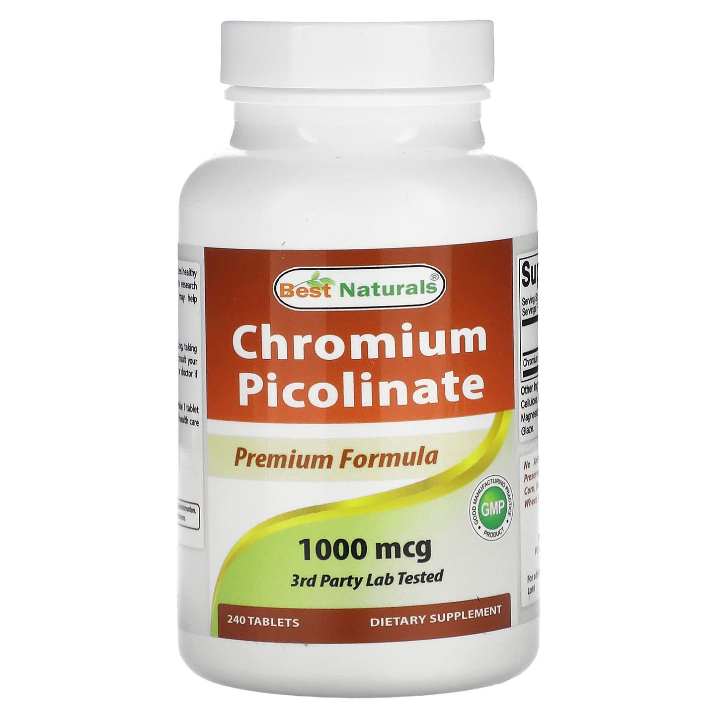 Best Naturals Chromium Picolinate Supplement, 1,000 mcg, 240 Tablets - Image 1