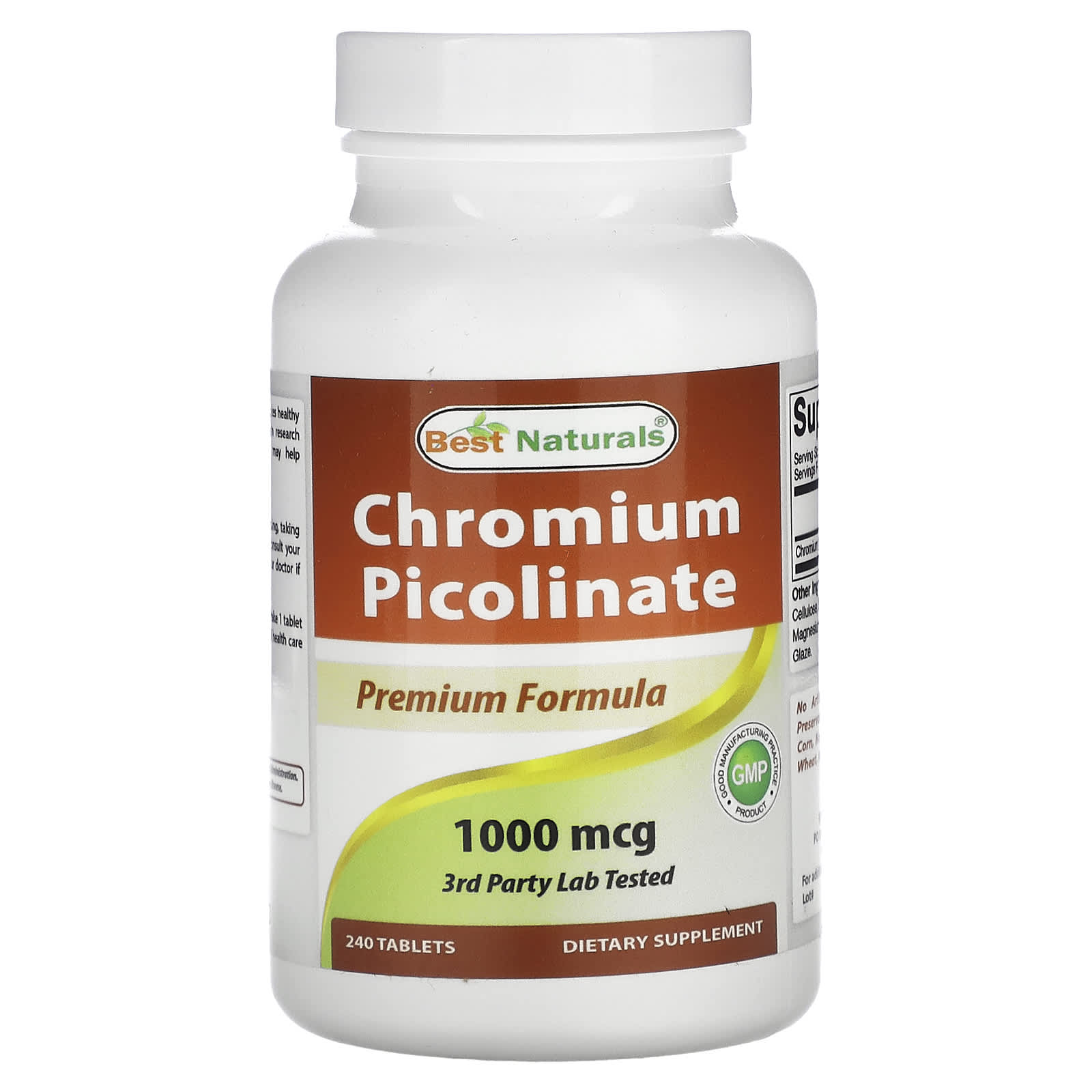 Best Naturals Chromium Picolinate Supplement, 1,000 mcg, 240 Tablets - Image 1