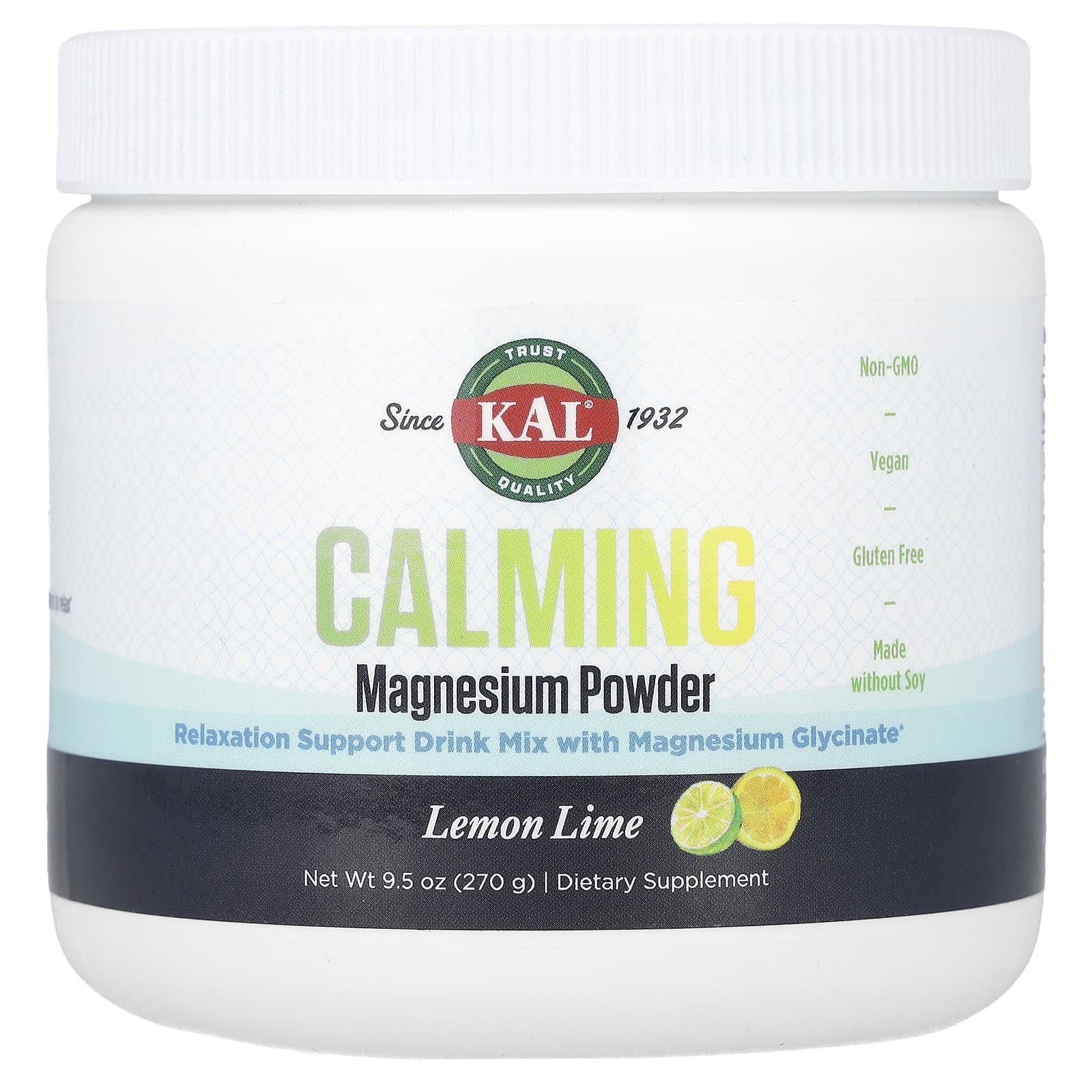 KAL, Calming Magnesium Powder, Lemon Lime, 9.5 oz (270 g) - Image 1