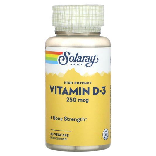 Solaray, High Potency Vitamin D-3, 250 mcg, 60 Vegcaps - Image 1