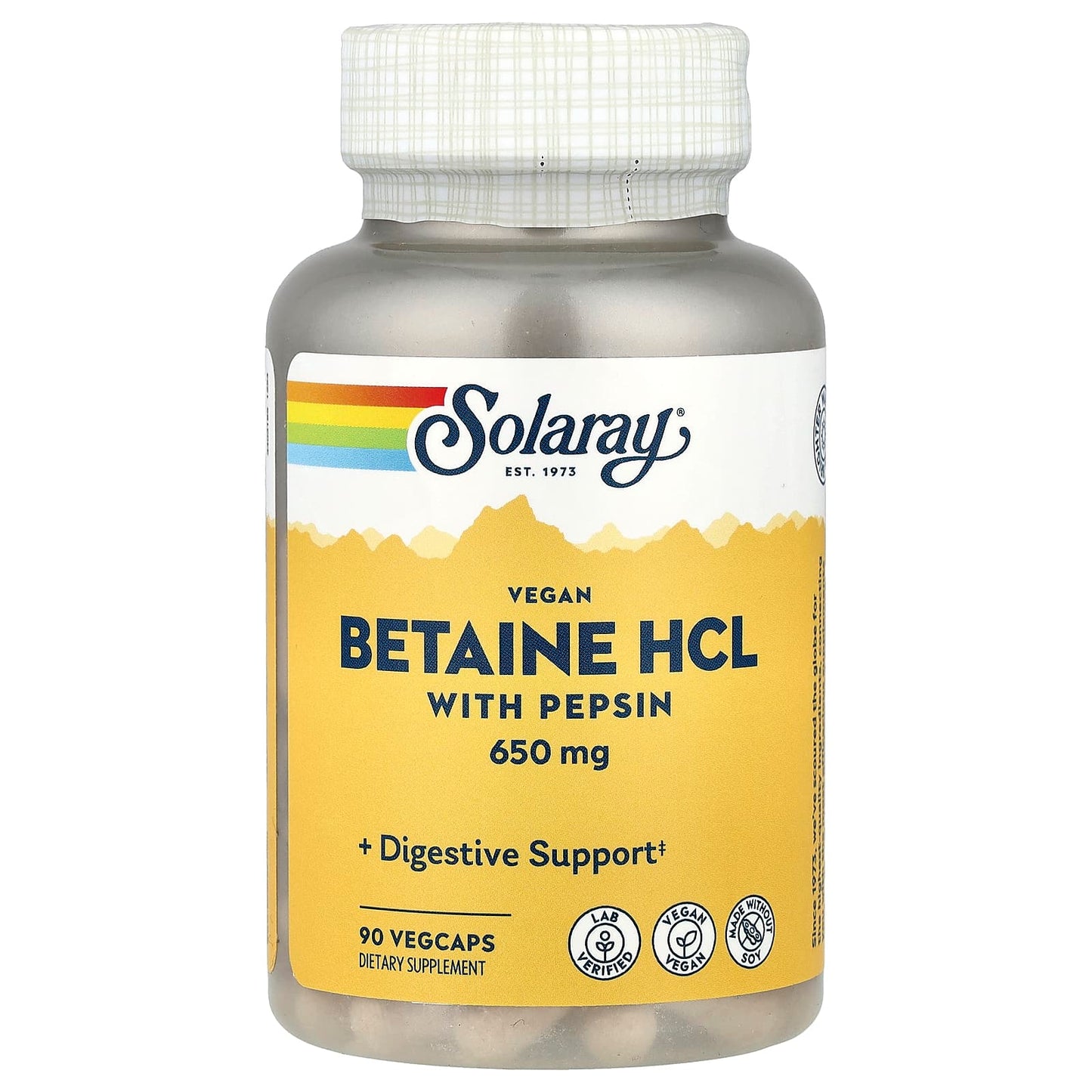Solaray, Betaine HCL with Pepsin, 90 VegCaps - Image 1