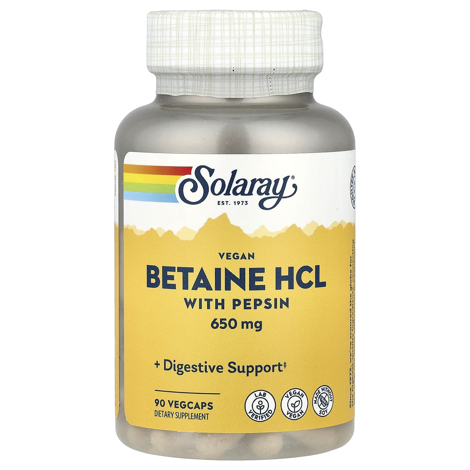 Solaray, Betaine HCL with Pepsin, 90 VegCaps - Image 1