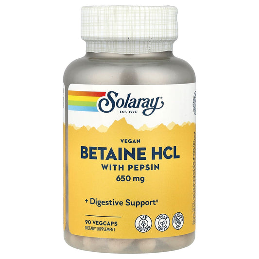 Solaray, Betaine HCL with Pepsin, 90 VegCaps - Image 1