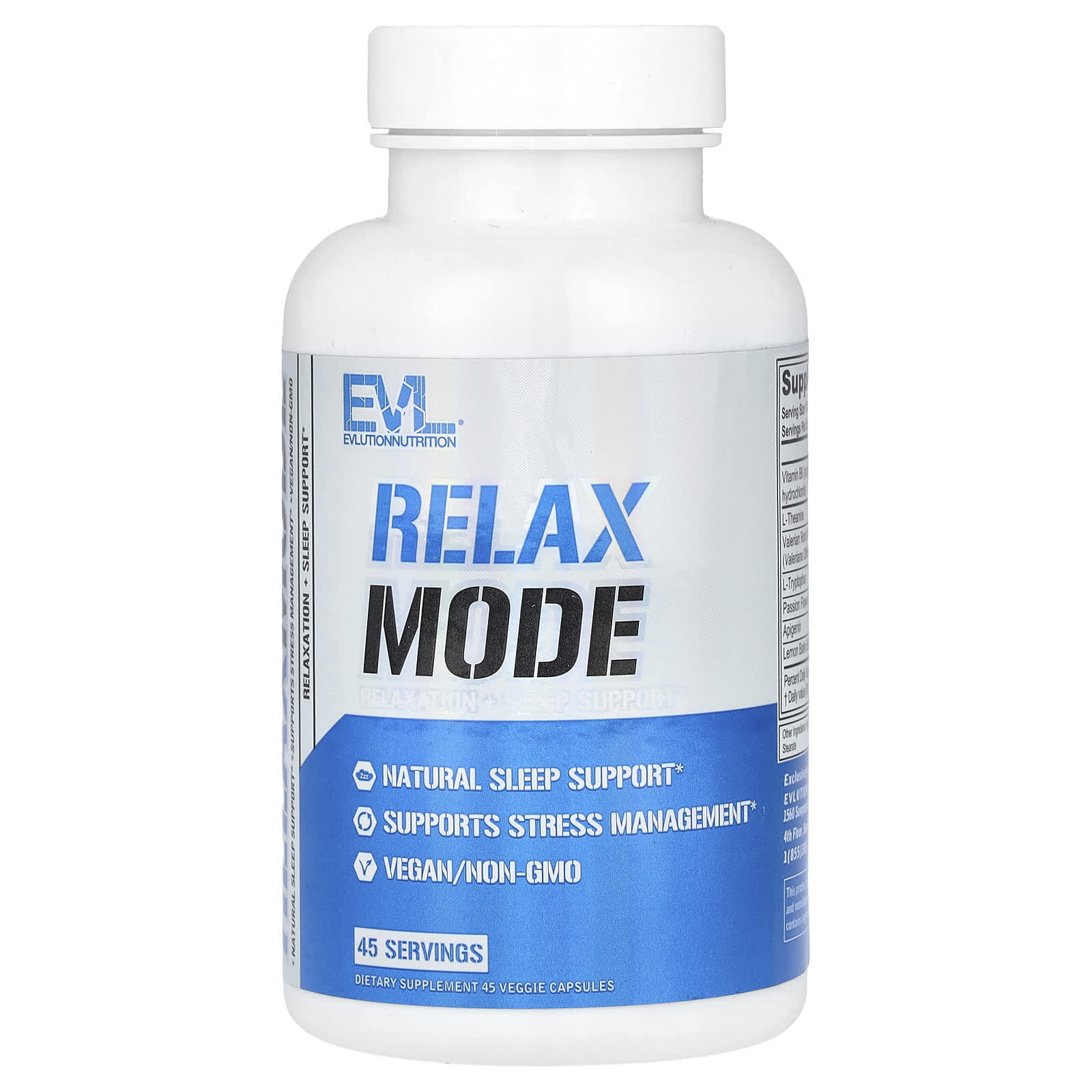 EVLution RelaxMode Natural Sleep Support - 45 Veggie Capsules - Image 1