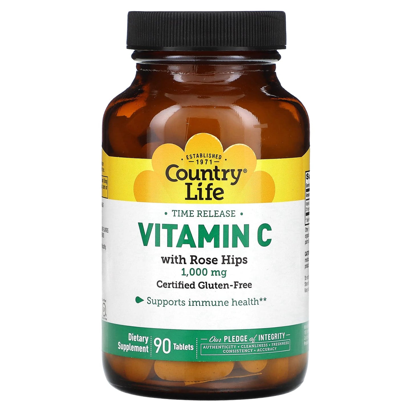Country Life Time Release Vitamin C with Rose Hips, 1200mg, 90 Tablets - Image 1