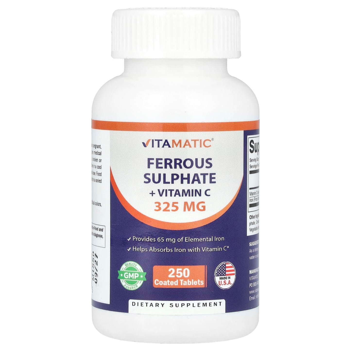 Vitamatic, Ferrous Sulphate + Vitamin C, 250 Coated Tablets - Image 1