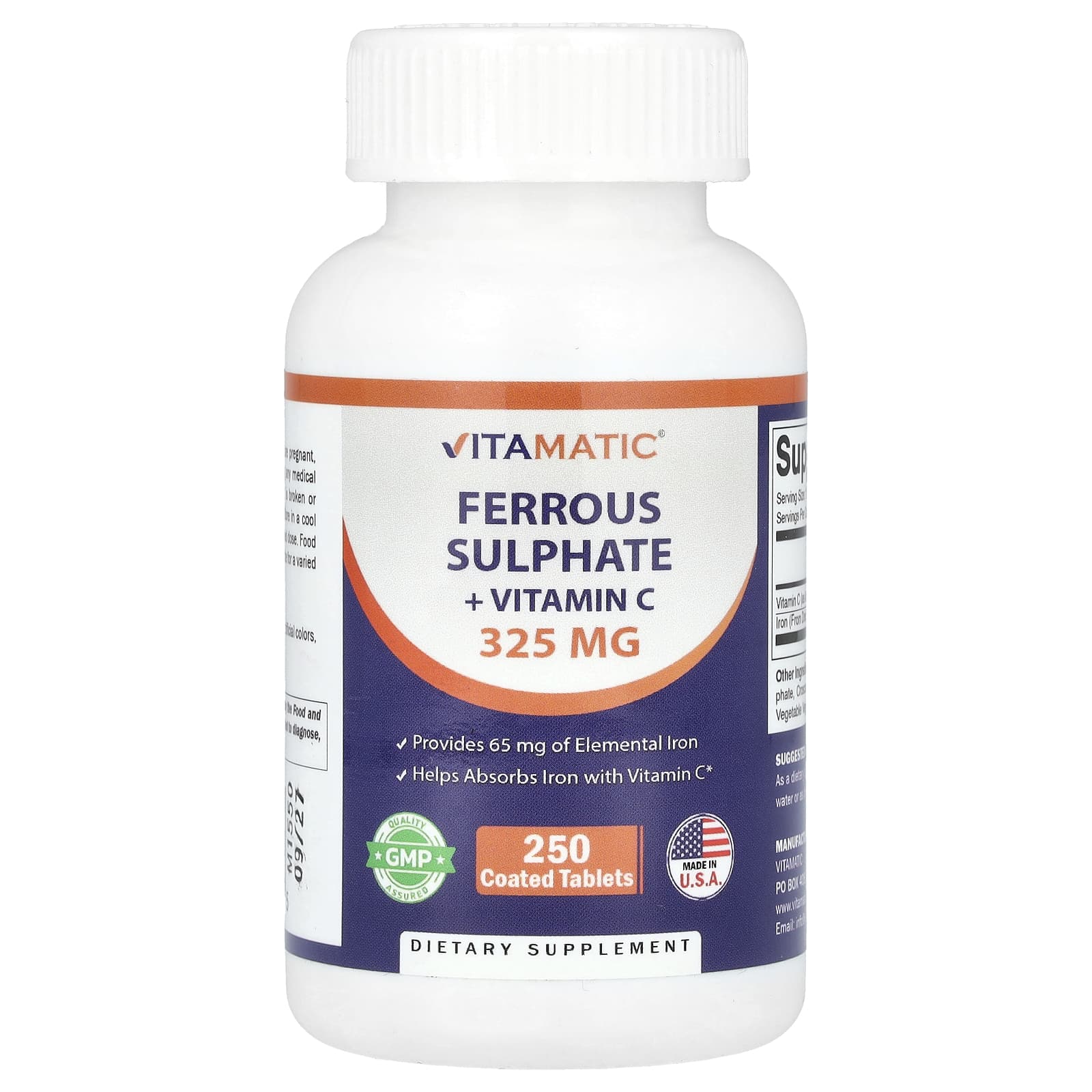 Vitamatic, Ferrous Sulphate + Vitamin C, 250 Coated Tablets - Image 1