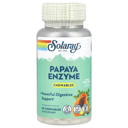 Solaray, Papaya Enzyme, Natural Pineapple, 90 Chewables - Image 1