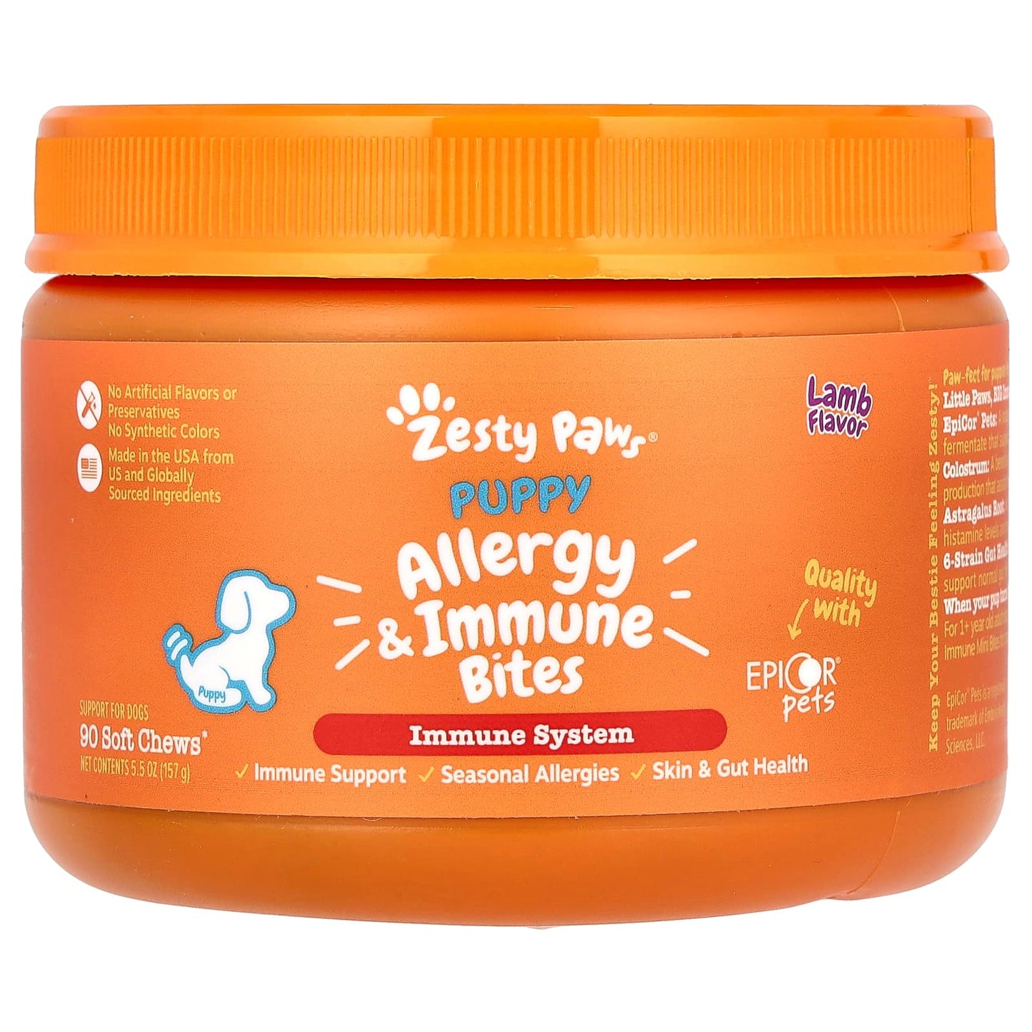 Zesty Paws, Puppy Allergy & Immune Bites, For Dogs, Puppy, Lamb, 90 Soft Chews, 5.5 oz (157 g) - Image 1