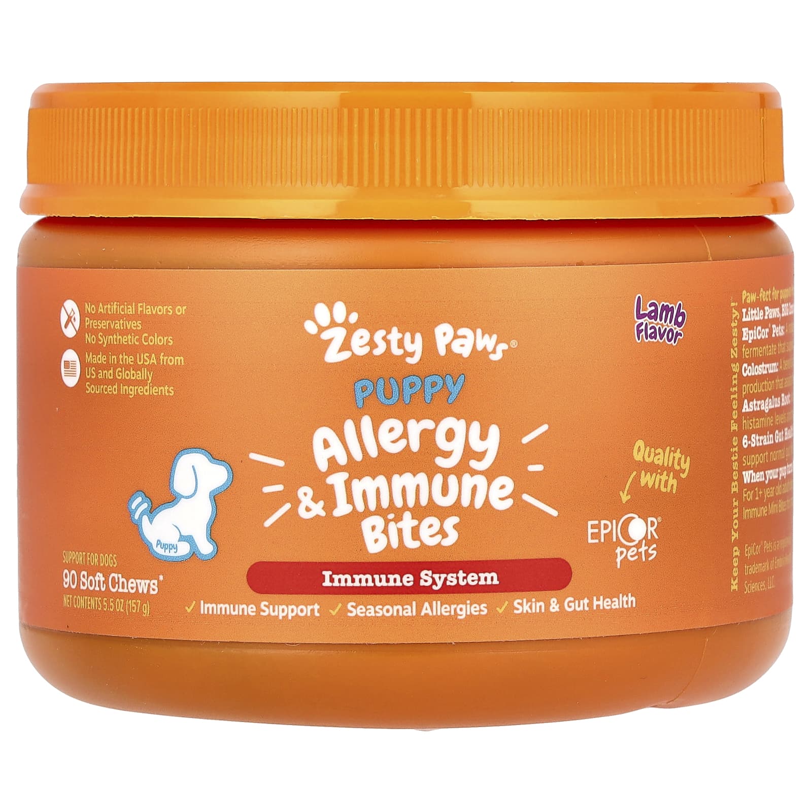 Zesty Paws, Puppy Allergy & Immune Bites, For Dogs, Puppy, Lamb, 90 Soft Chews, 5.5 oz (157 g) - Image 1