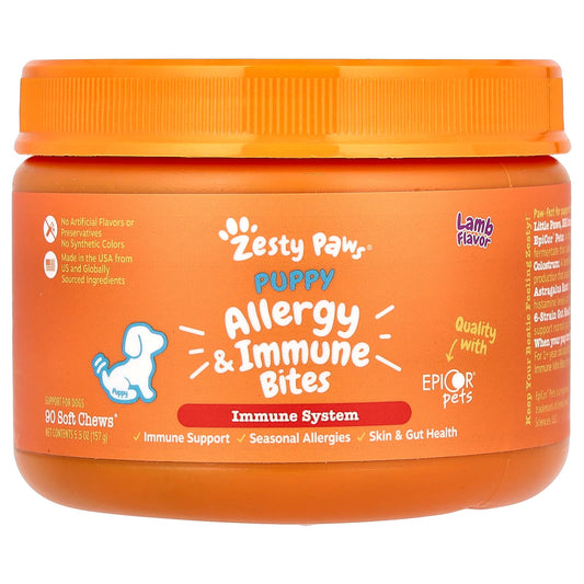 Zesty Paws, Puppy Allergy & Immune Bites, For Dogs, Puppy, Lamb, 90 Soft Chews, 5.5 oz (157 g) - Image 1