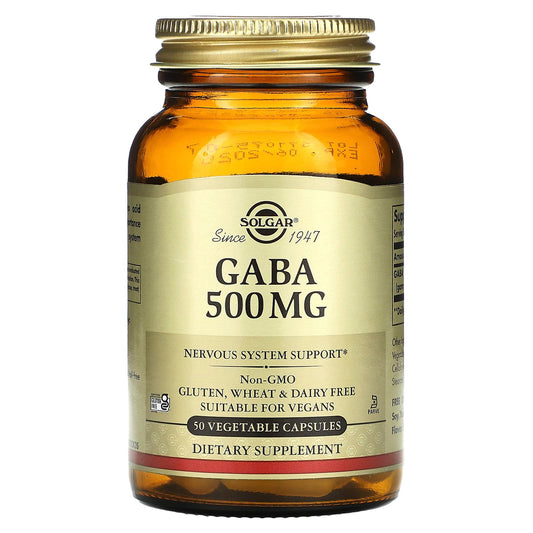 Solgar, GABA, 500 mg, 50 Vegetable Capsules - Image 1